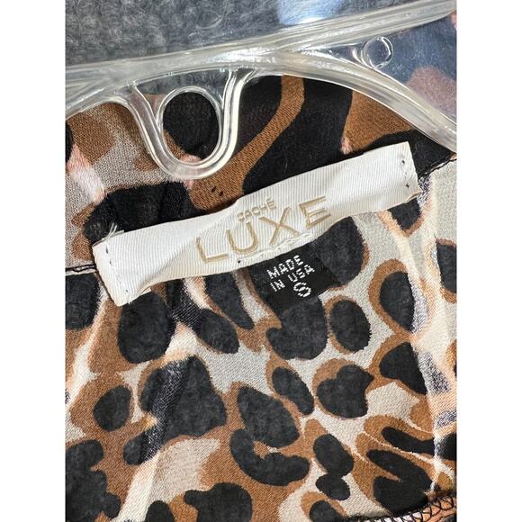 Leopard Blouse Womens Small Cropped Ruched Black Gold Tan Safari Boho Hippie - Picture 3 of 6